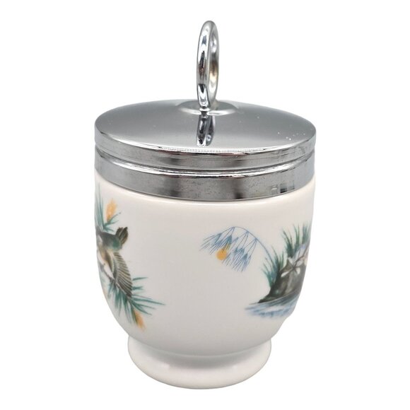Royal Worcester Birds Egg Coddler Porcelain With Chrome Lid 3.5" Made in England - Picture 3 of 11
